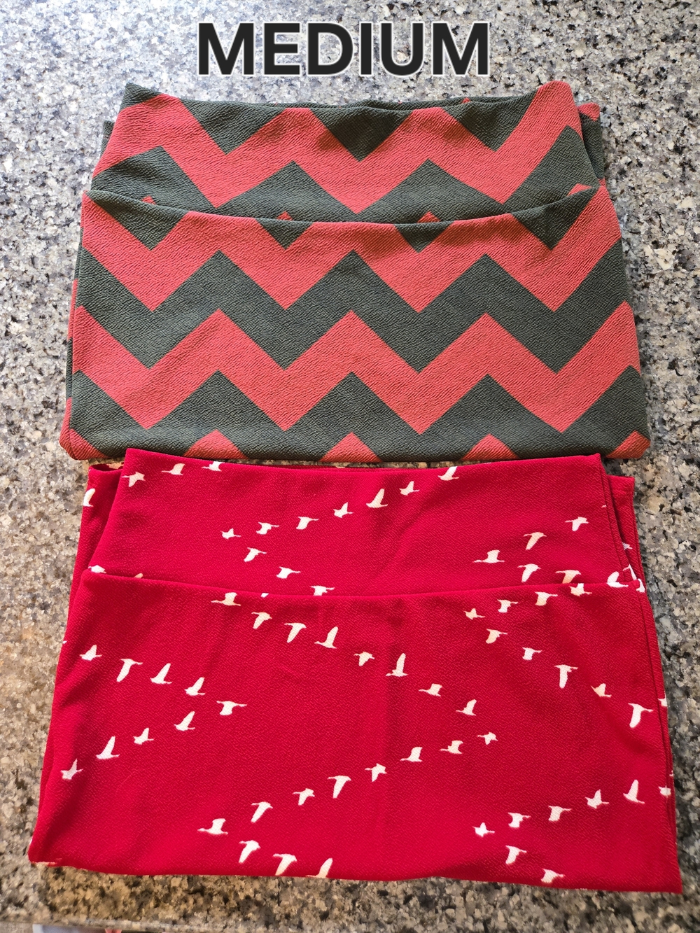LOT OF 2 LULAROE CASSIE SKIRT ~SIZE MEDIUM ~ Red Chevron and Red Bird-Print